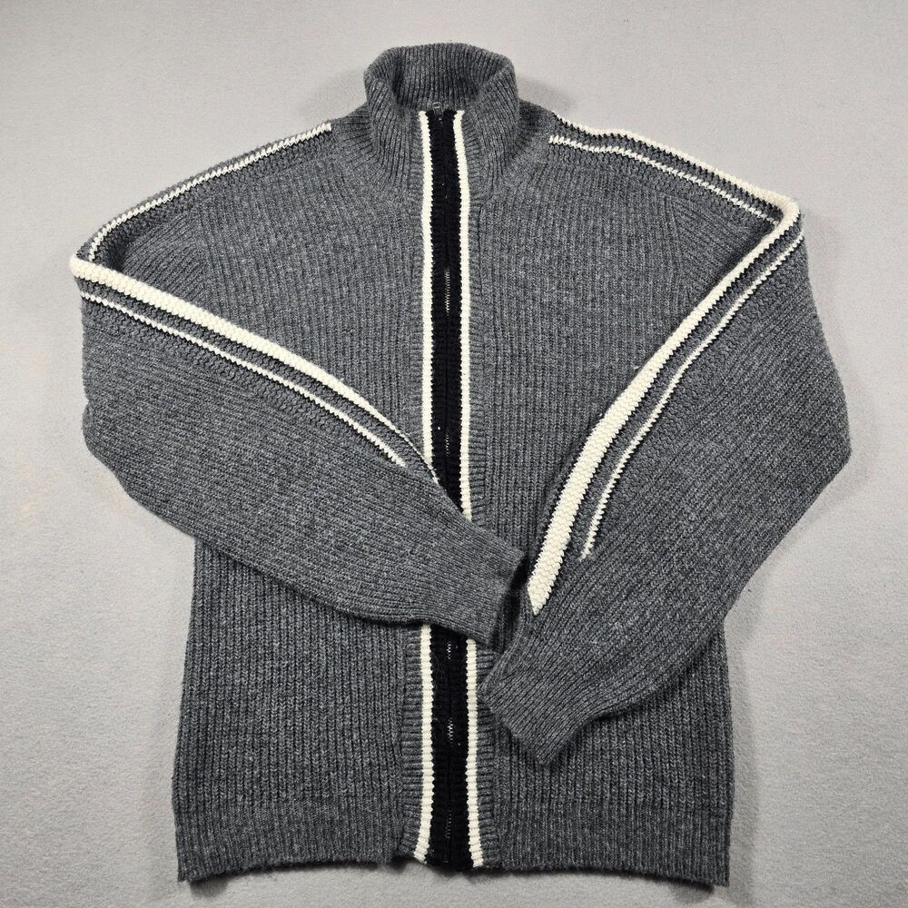 Vintage Medium Gray Full Zip Mock Neck Cardigan Sweater Orlon Acrylic Bulky Knit